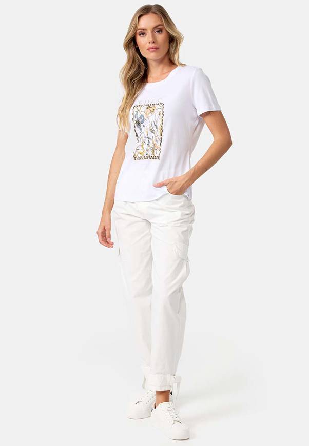 Please Jeans T-SHIRT CATNOIR IN MODAL CON STAMPA - FLOREALE TRES BIEN Spedizione Gratuita