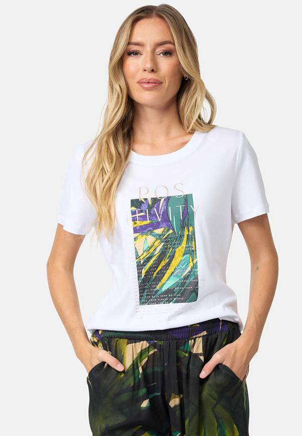 Please Jeans T-SHIRT CATNOIR IN MODAL CON STAMPA - POSIVITÀ TROPICALE Soddisfazione Garantita