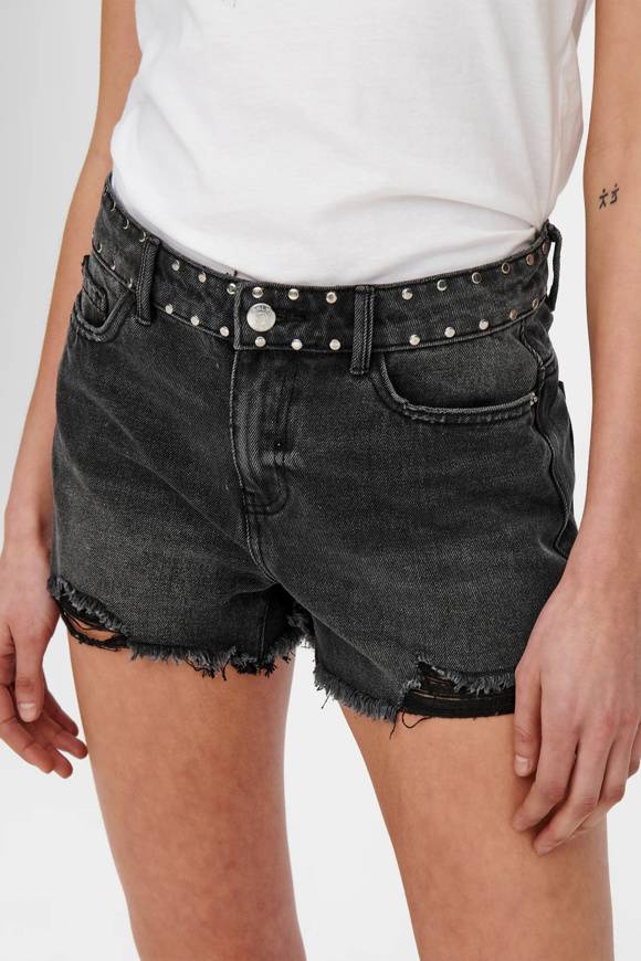 Please Jeans ONLPACY HW STUDDED DENIM SHORTS - 152 006 BLACK DENIM Promozione Limitata