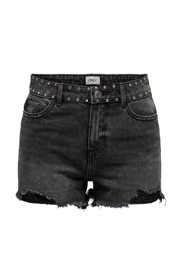 Please Jeans ONLPACY HW STUDDED DENIM SHORTS - 152 006 BLACK DENIM Promozione Limitata
