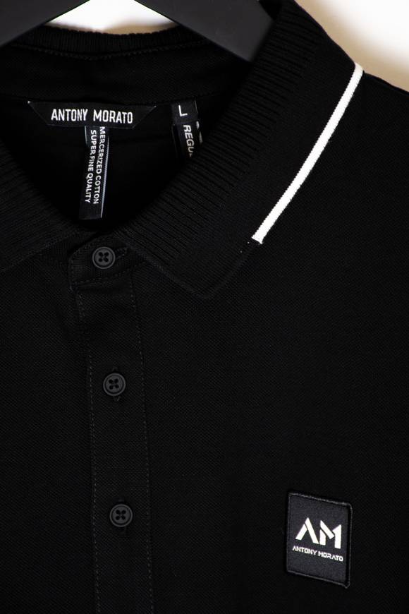 Please Jeans ANTONY MORATO POLO REGULAR - NERO Comprare a buon mercato