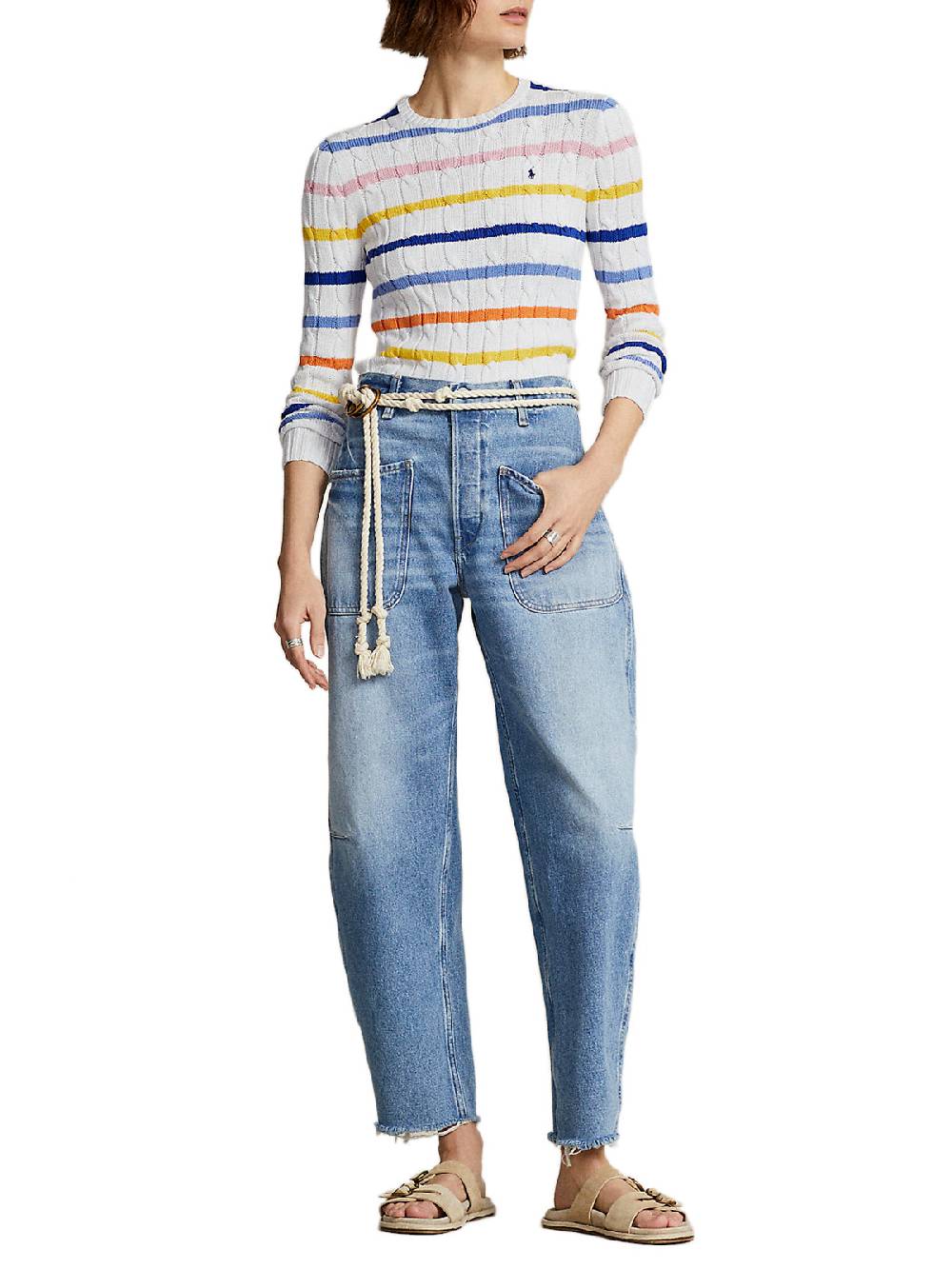 POLO RALPH LAUREN Pullover Donna Treccia a Righe Sottocosto