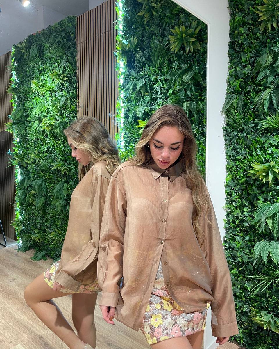 Lovely Sisters Camicia semi velata marrone Prezzo Ridotto