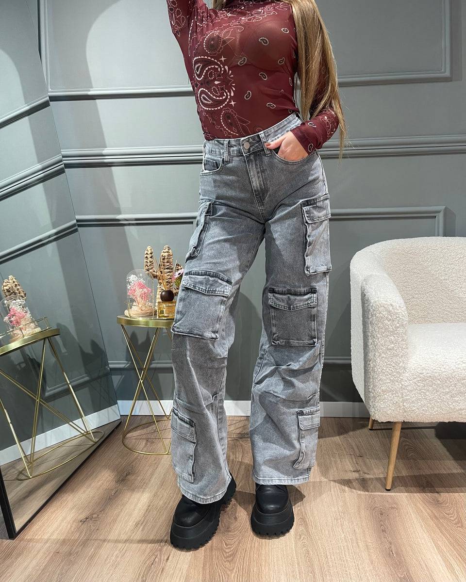 Lovely Sisters Jeans cargo grigio chiaro Sconto