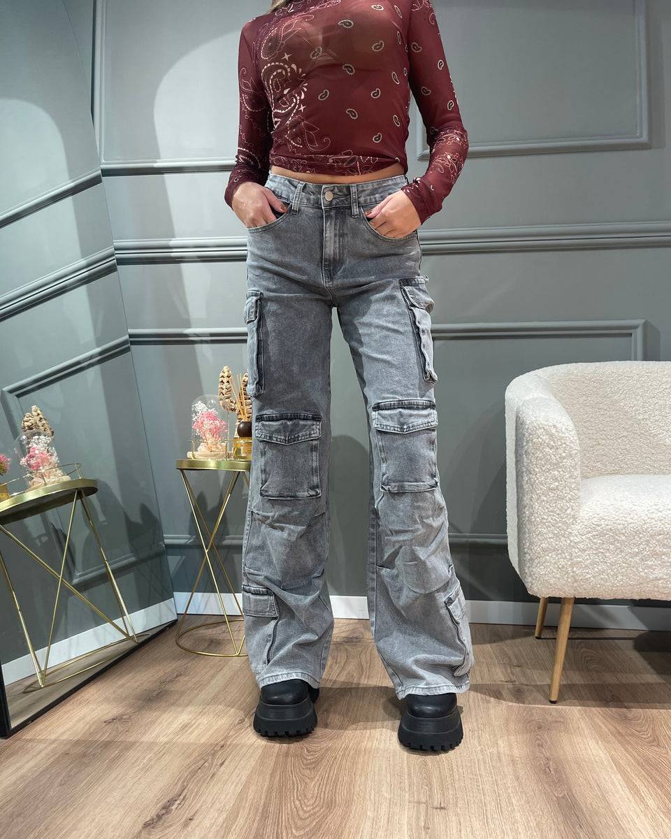 Lovely Sisters Jeans cargo grigio chiaro Sconto
