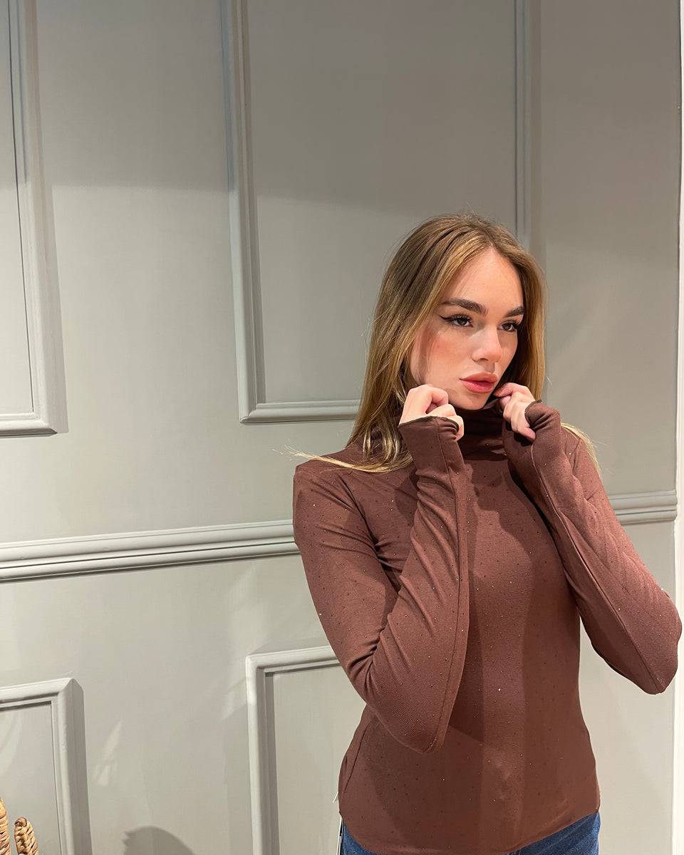 Lovely Sisters Maglia Lumina marrone con strass In Vendita