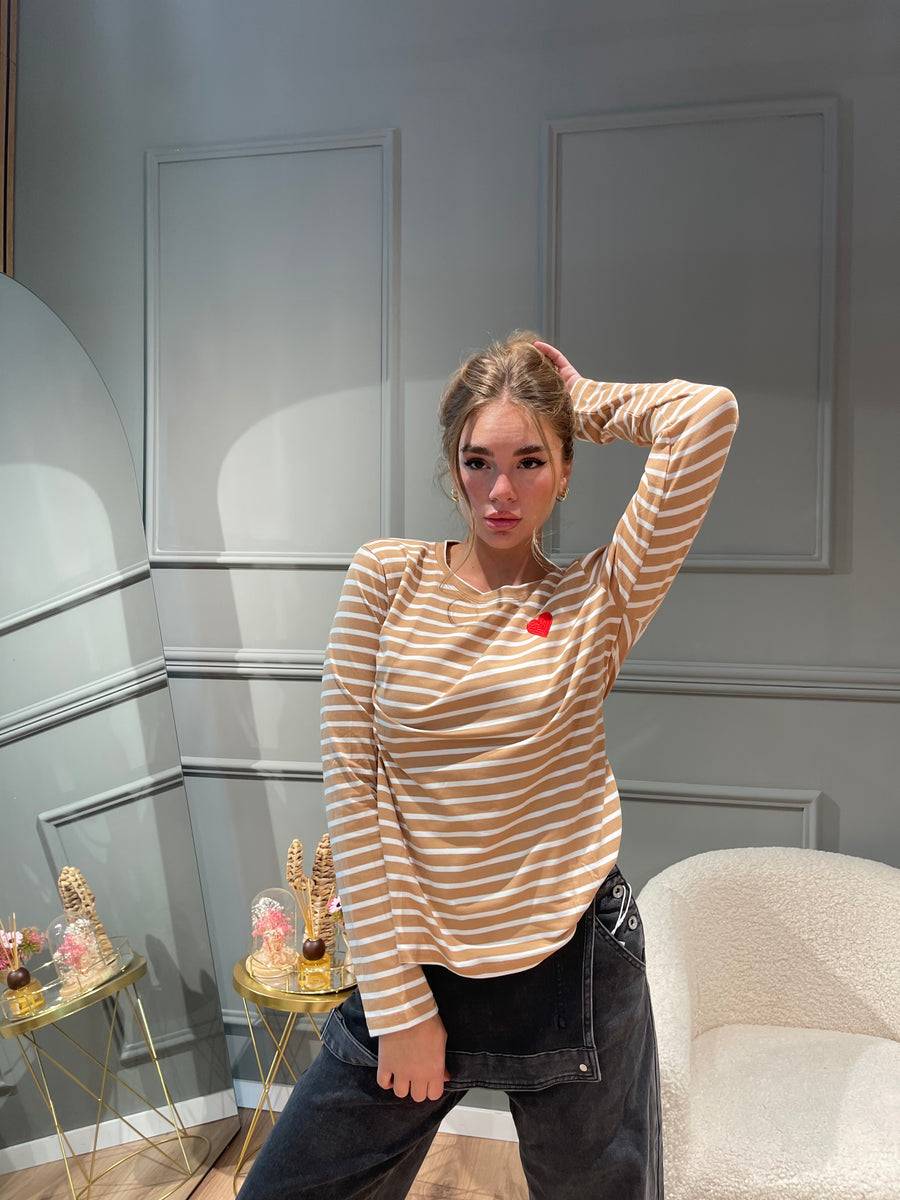Lovely Sisters Maglia Heart beige-bianca ACQUISTA ORA