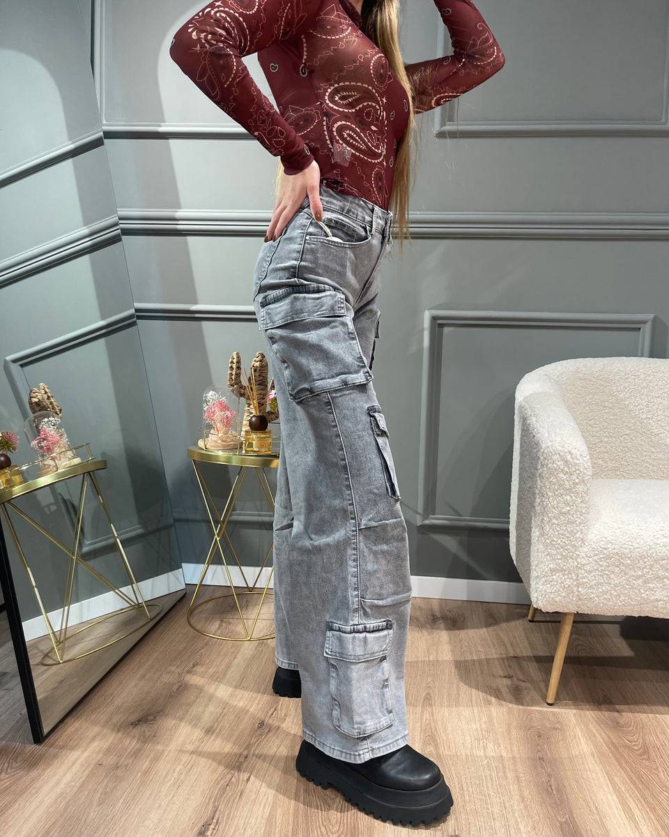 Lovely Sisters Jeans cargo grigio chiaro Outlet