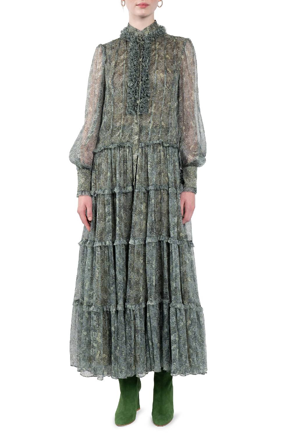 Luisa Beccaria Abito Chemisier in Chiffon con Rose Offerte
