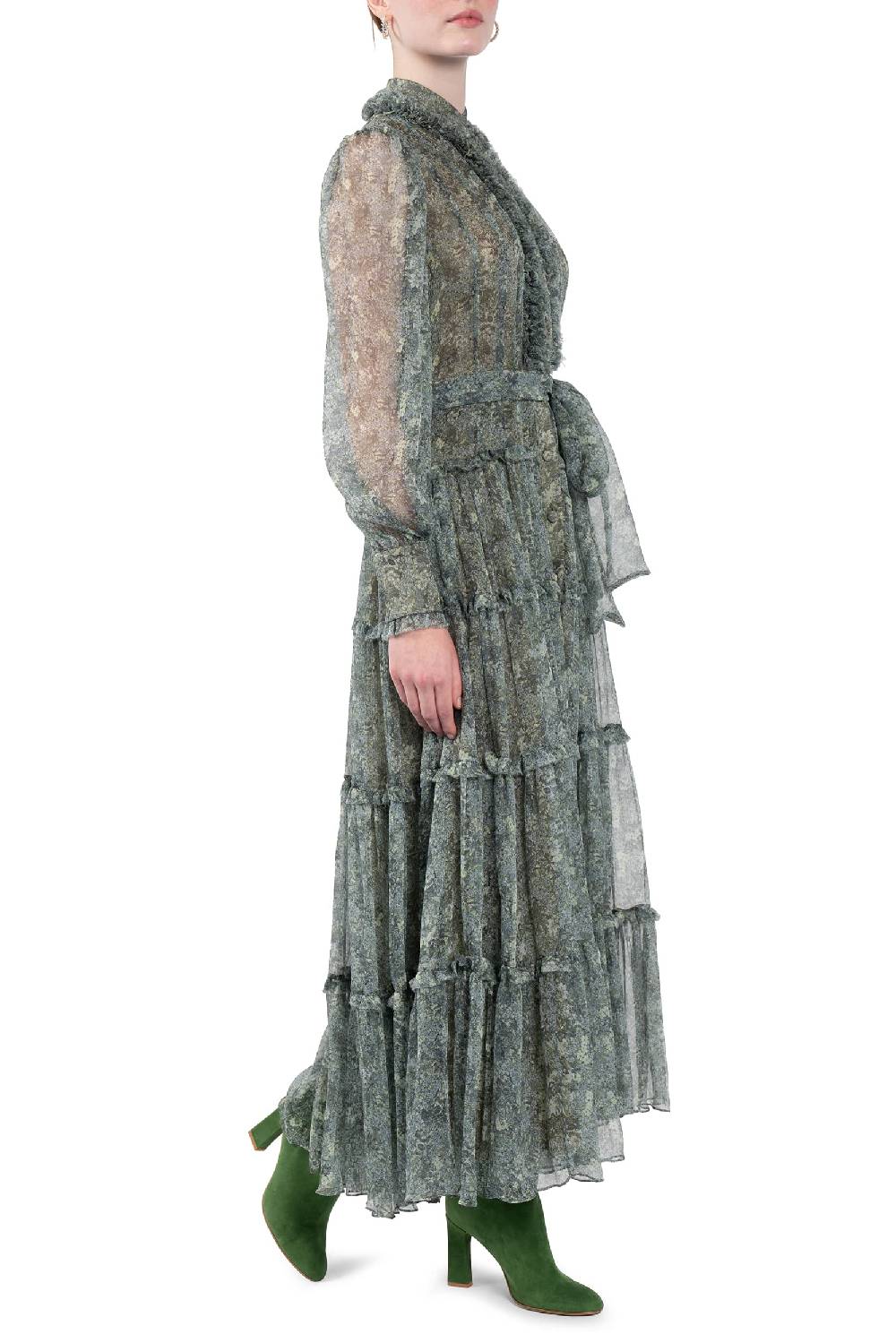 Luisa Beccaria Abito Chemisier in Chiffon con Rose Offerte