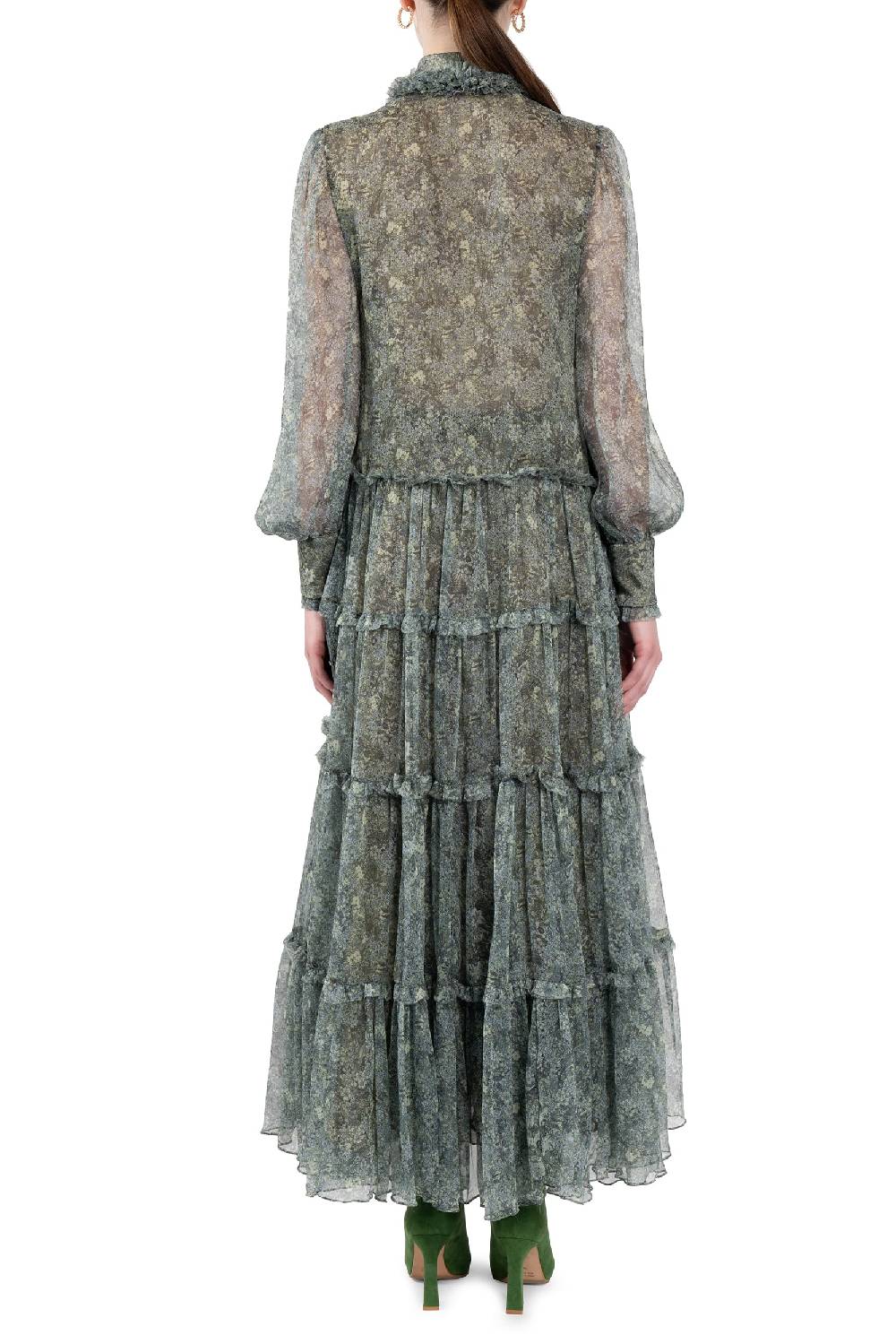 Luisa Beccaria Abito Chemisier in Chiffon con Rose Offerte