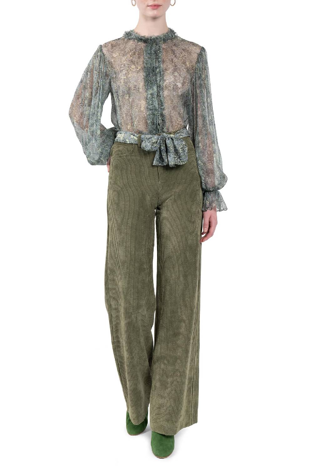Luisa Beccaria Pantaloni palazzo in velluto a coste verde Negozio