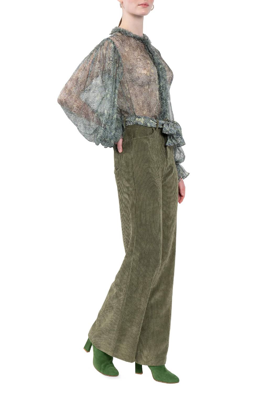 Luisa Beccaria Pantaloni palazzo in velluto a coste verde Negozio