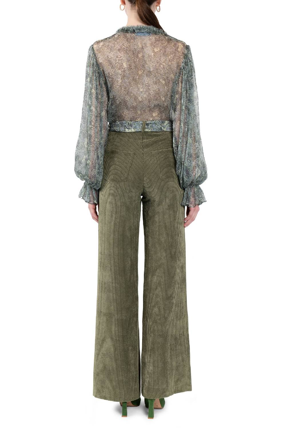 Luisa Beccaria Pantaloni palazzo in velluto a coste verde Negozio