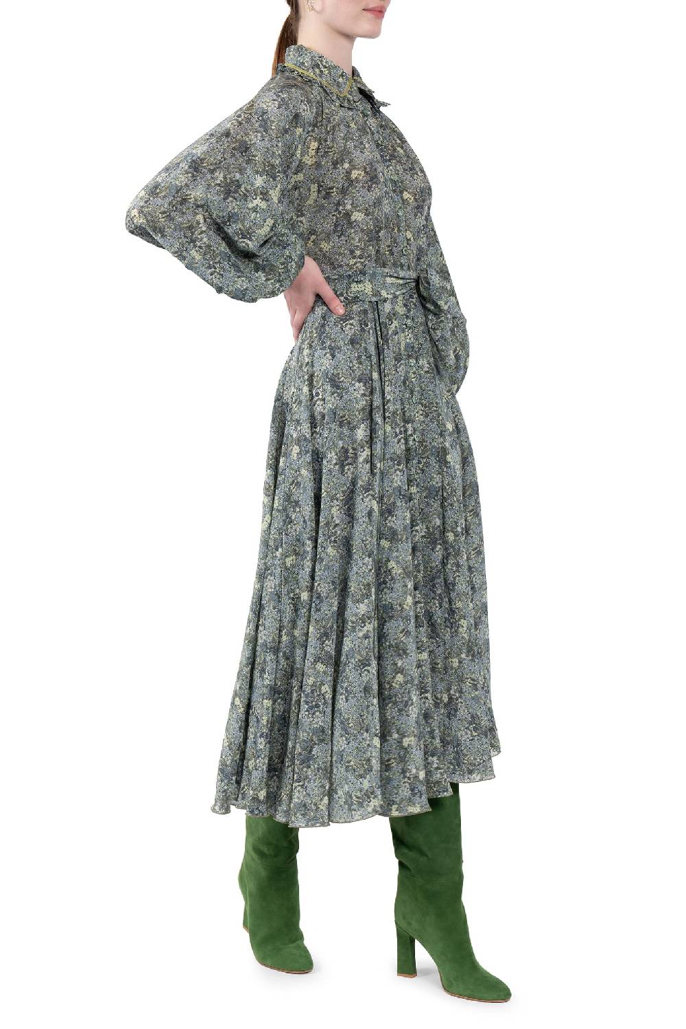 Luisa Beccaria Abito Chemisier in crepe de chine a micro fiori Nuova