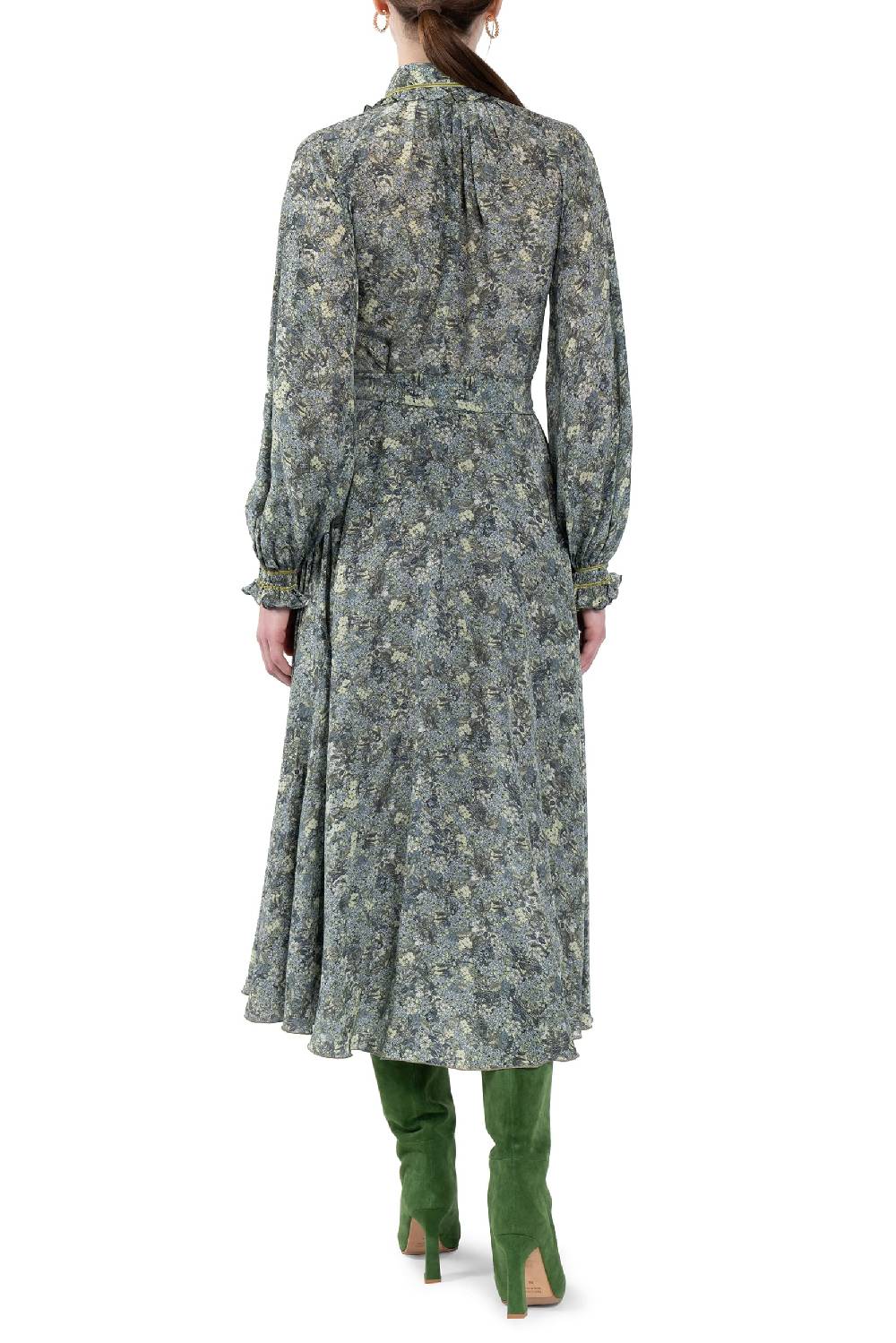 Luisa Beccaria Abito Chemisier in crepe de chine a micro fiori Nuova