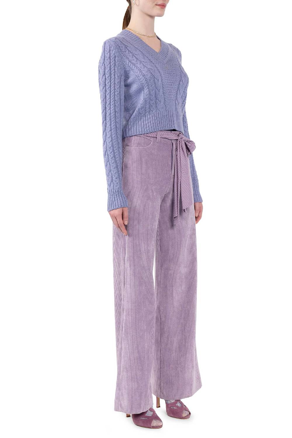 Luisa Beccaria Pantaloni palazzo in velluto a coste lilla Italia