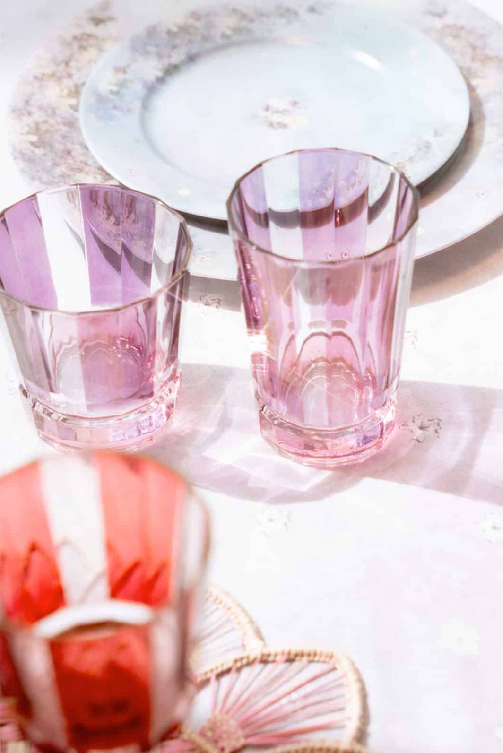 Luisa Beccaria Set viola a righe di due bicchieri Duccio piccoli con base rosa Qualità Garantita