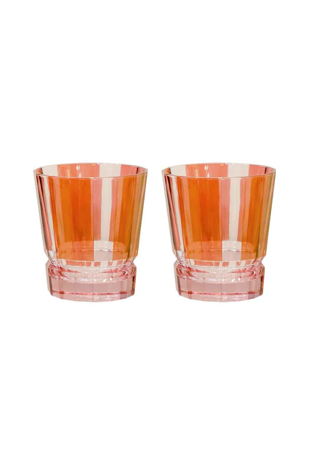 Luisa Beccaria Set di due bicchieri Duccio piccoli a righe dal rosa al rosso con base