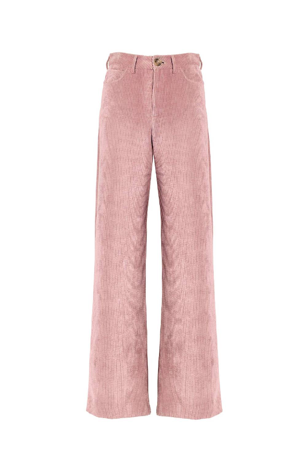 Luisa Beccaria Pantaloni palazzo in velluto a coste rosa