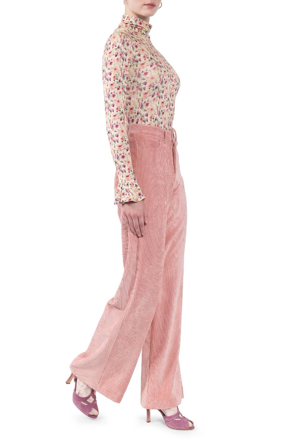 Luisa Beccaria Pantaloni palazzo in velluto a coste rosa Vendita Calda