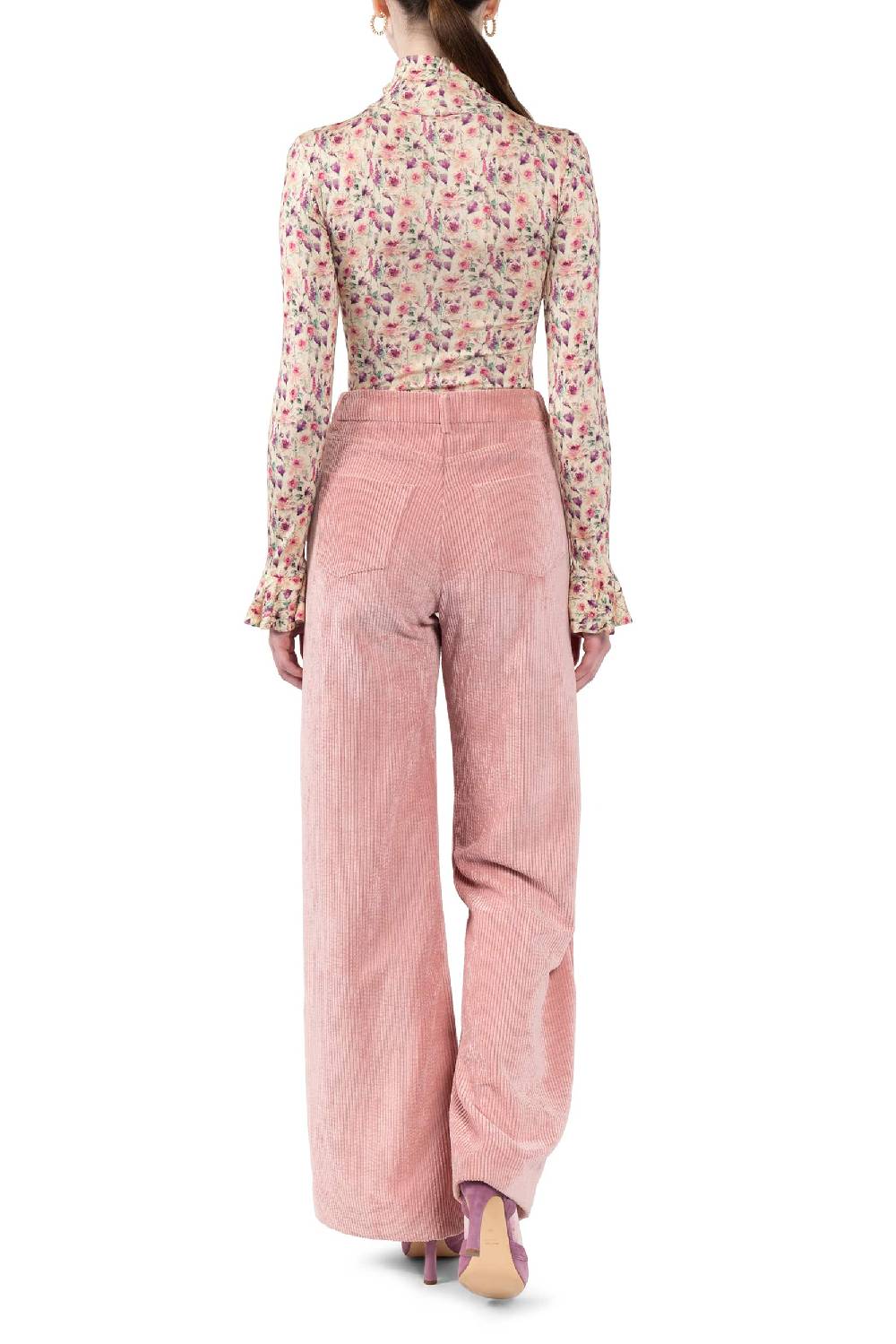 Luisa Beccaria Dolcevita in jersey stampato con rose selvatiche color crema Vendita Economica