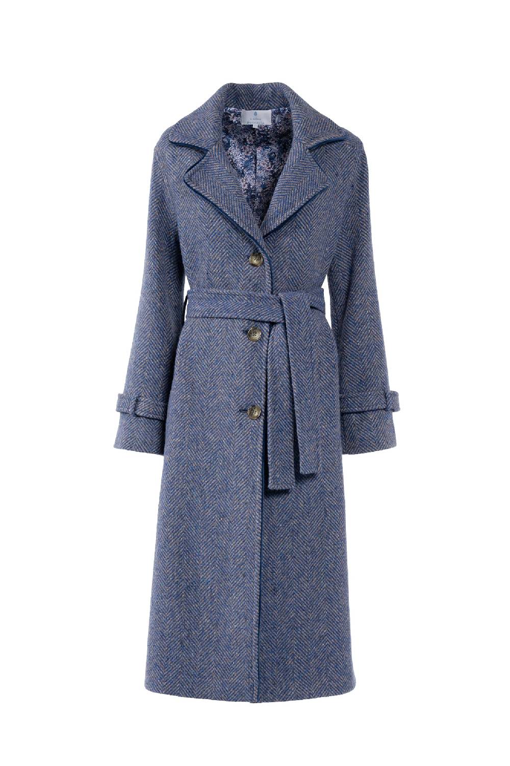Luisa Beccaria Cappotto lungo in tweed a spina di pesce