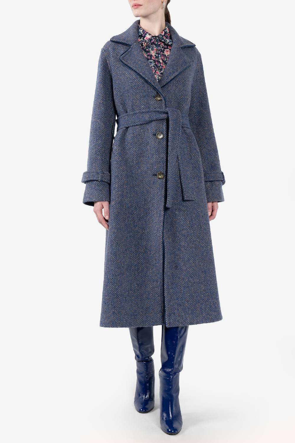 Luisa Beccaria Cappotto lungo in tweed a spina di pesce Saldi Di Fabbrica