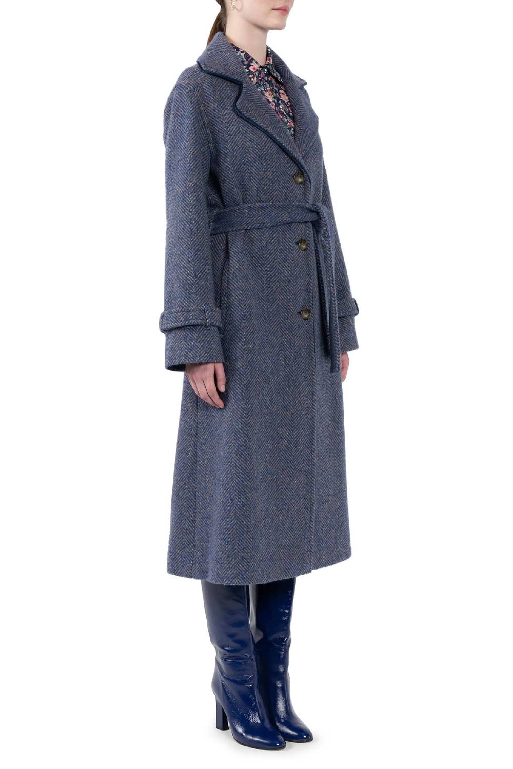 Luisa Beccaria Cappotto lungo in tweed a spina di pesce Saldi Di Fabbrica