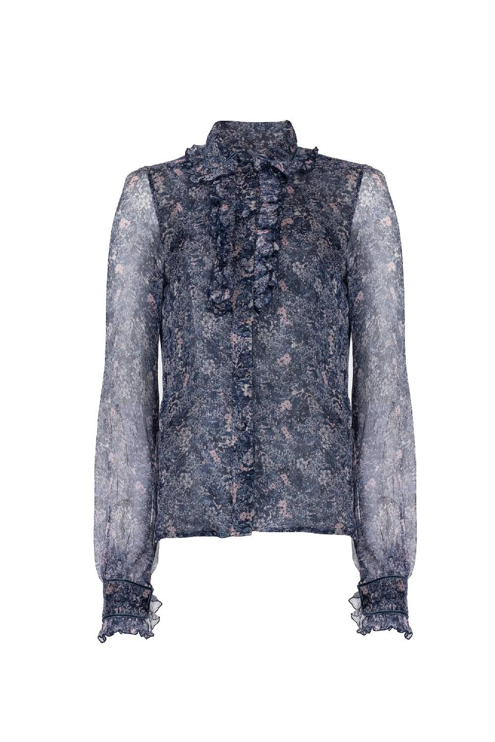 Luisa Beccaria Camicia in chiffon stampato con volant