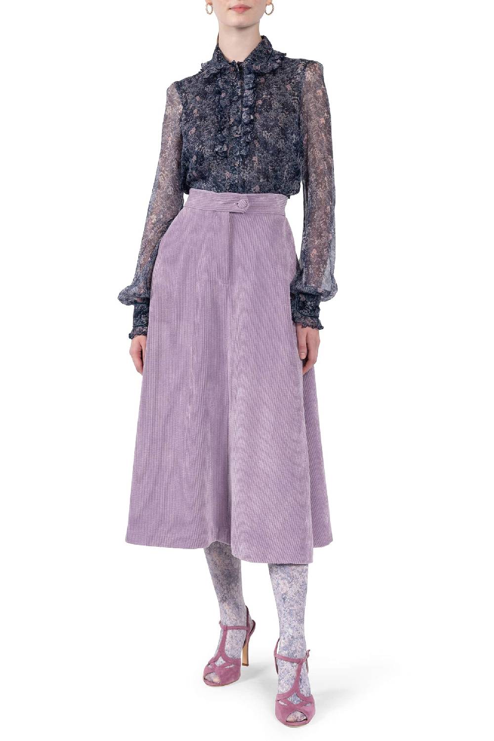 Luisa Beccaria Camicia in chiffon stampato con volant Negozio