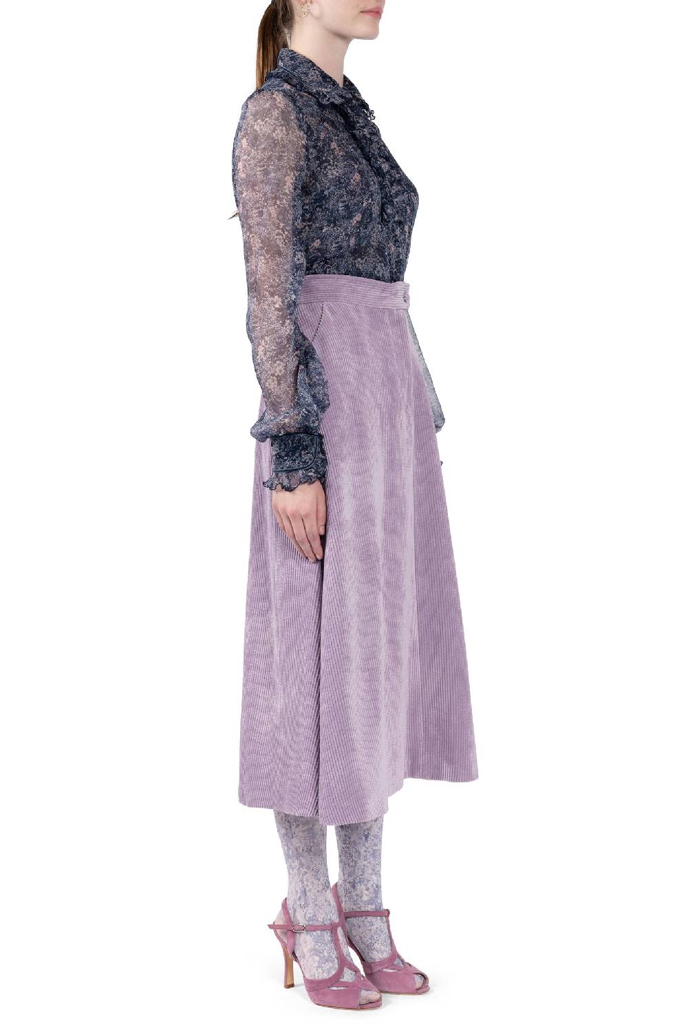 Luisa Beccaria Camicia in chiffon stampato con volant Negozio