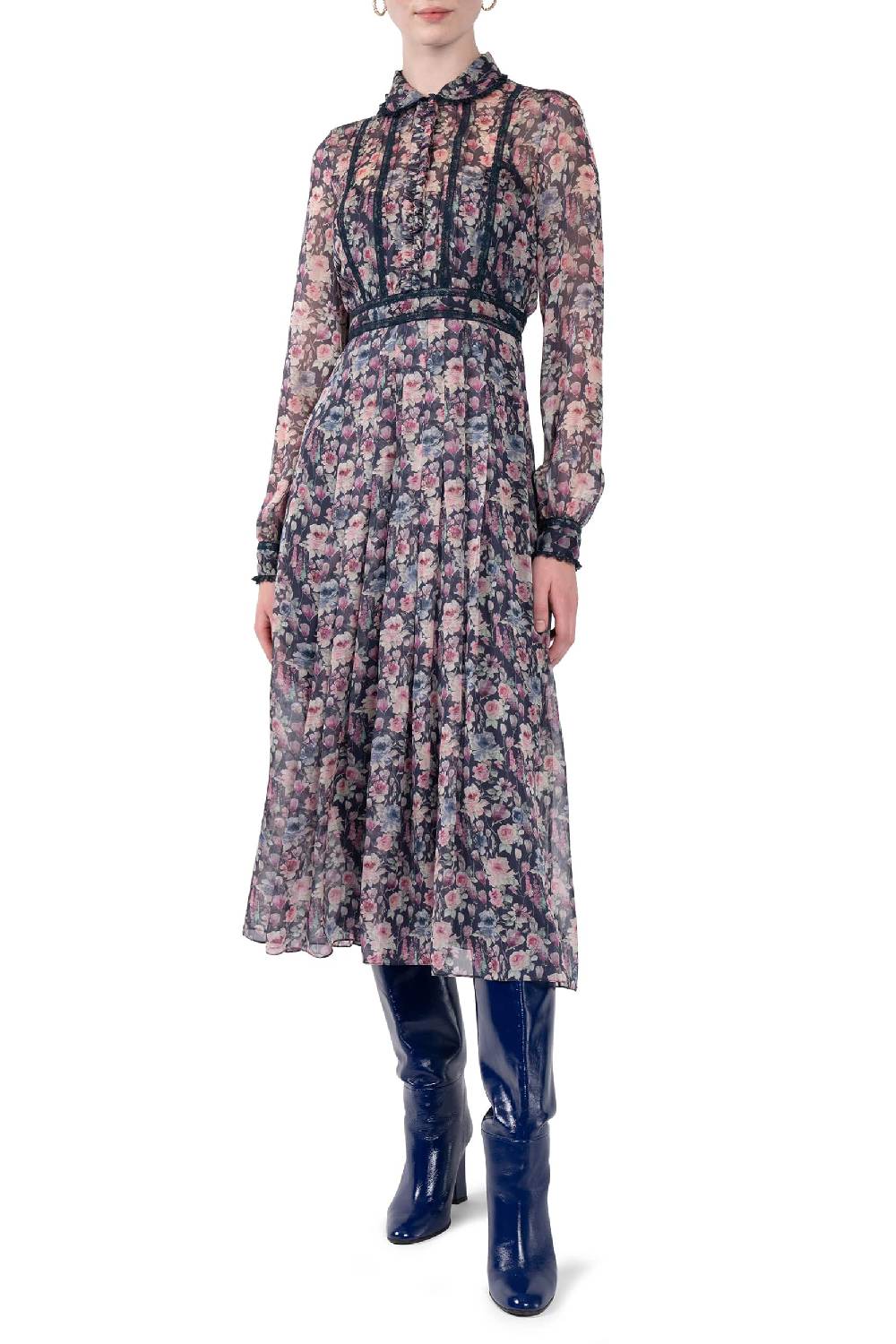 Luisa Beccaria Abito midi in chiffon stampato con rose Affare Del Giorno