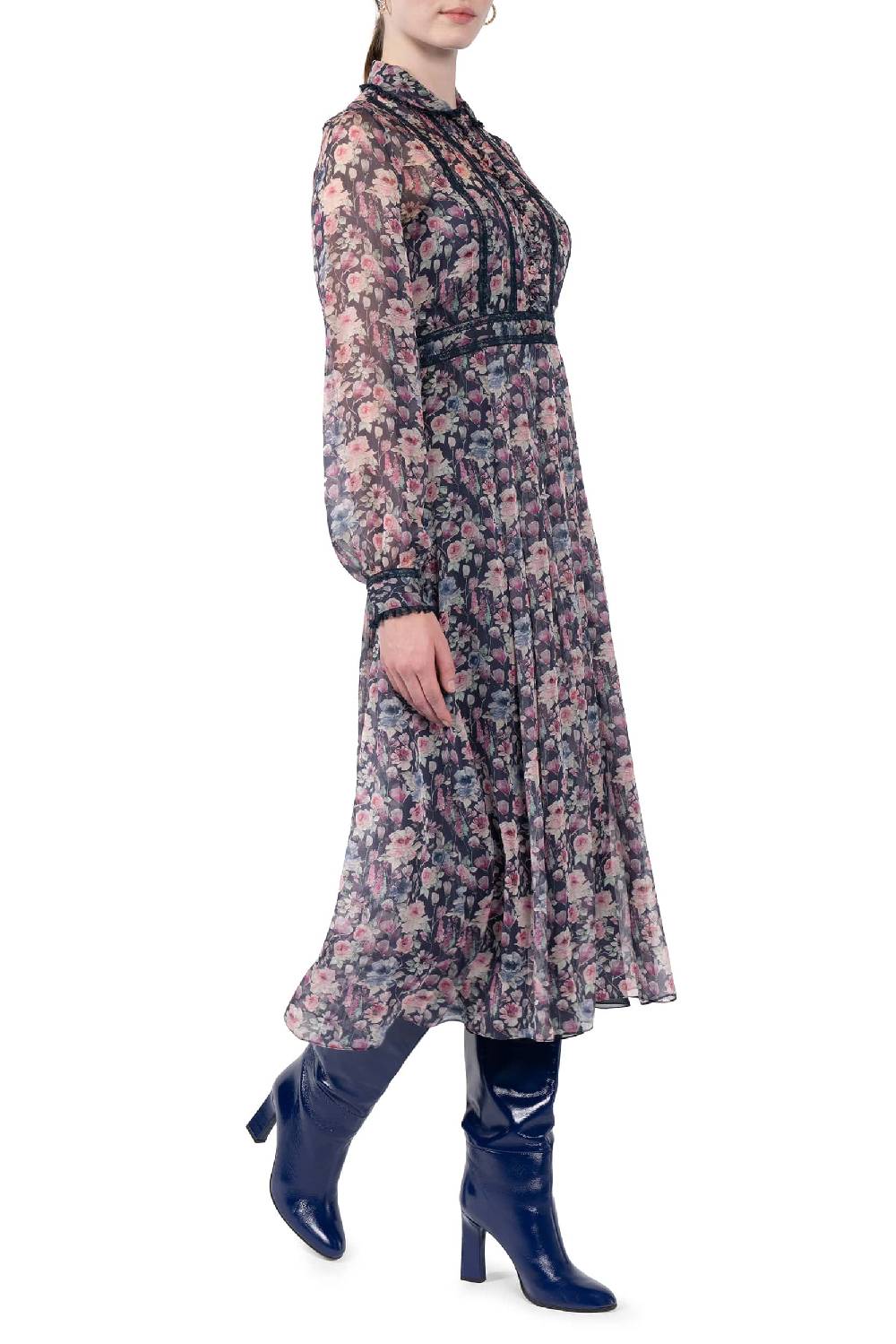 Luisa Beccaria Abito midi in chiffon stampato con rose Affare Del Giorno