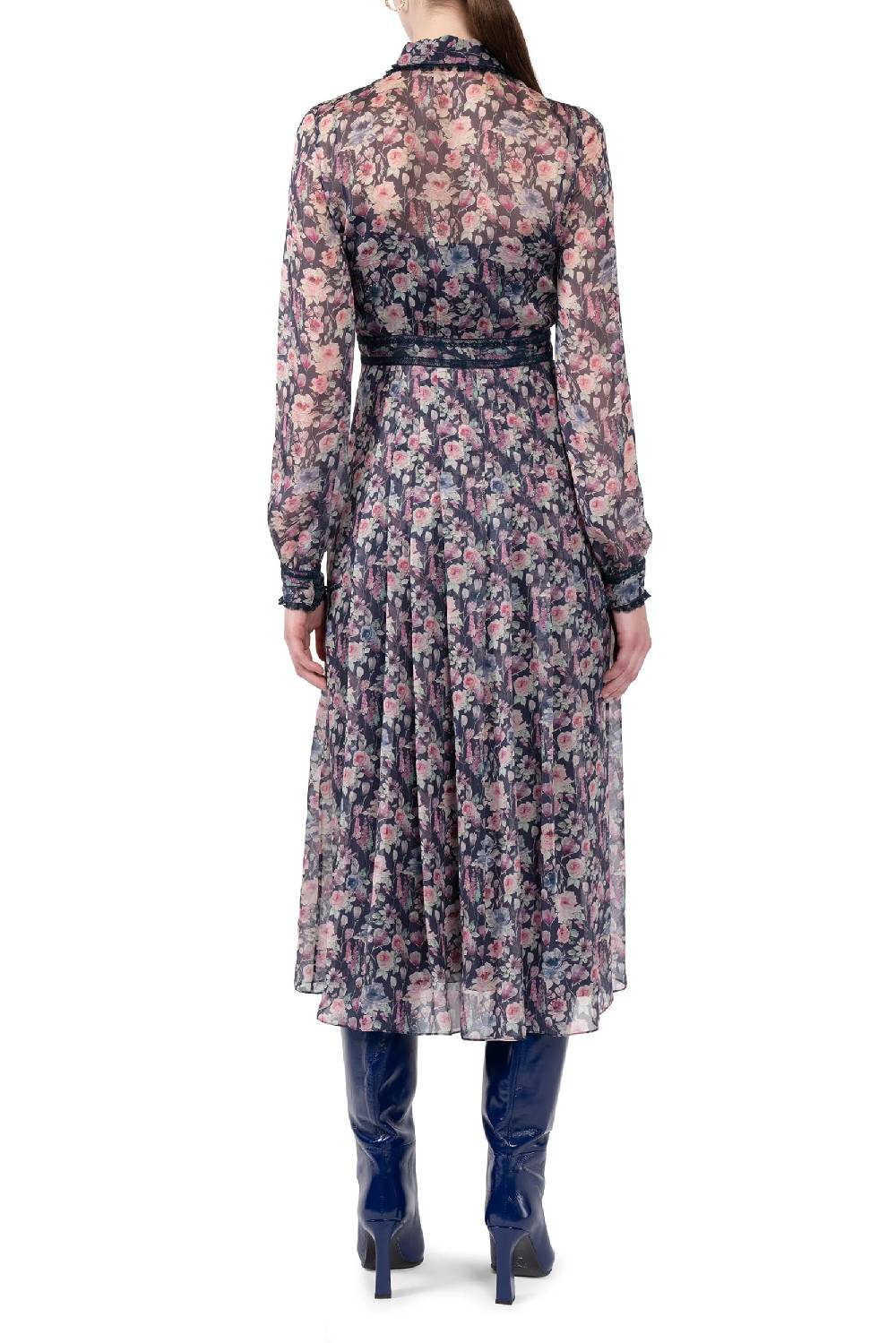 Luisa Beccaria Abito midi in chiffon stampato con rose Affare Del Giorno