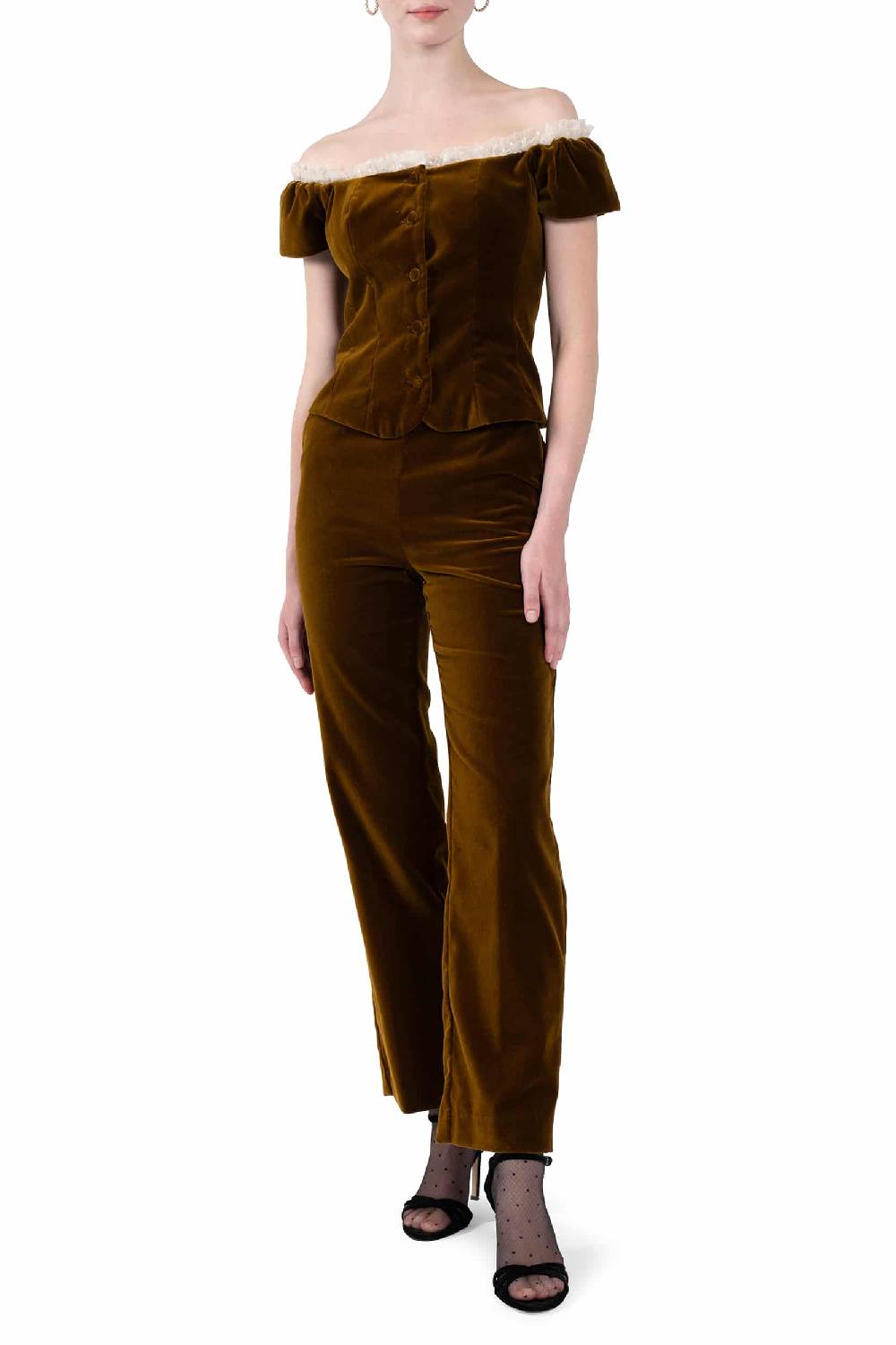Luisa Beccaria Top in velluto con pizzo a pois Presa