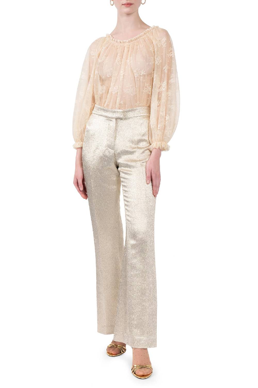 Luisa Beccaria Pantaloni in lana lurex con frange Outlet