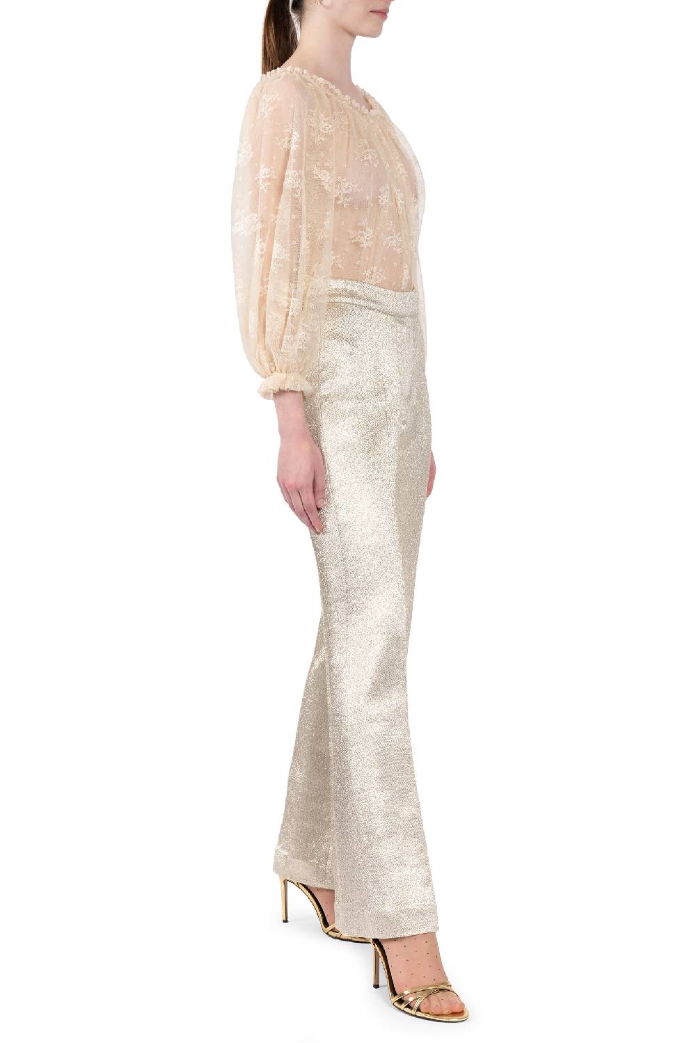 Luisa Beccaria Pantaloni in lana lurex con frange Outlet