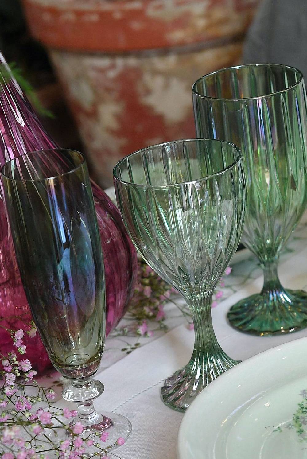 Luisa Beccaria Set Verde Di Due Bicchieri Flauto Roseo Online