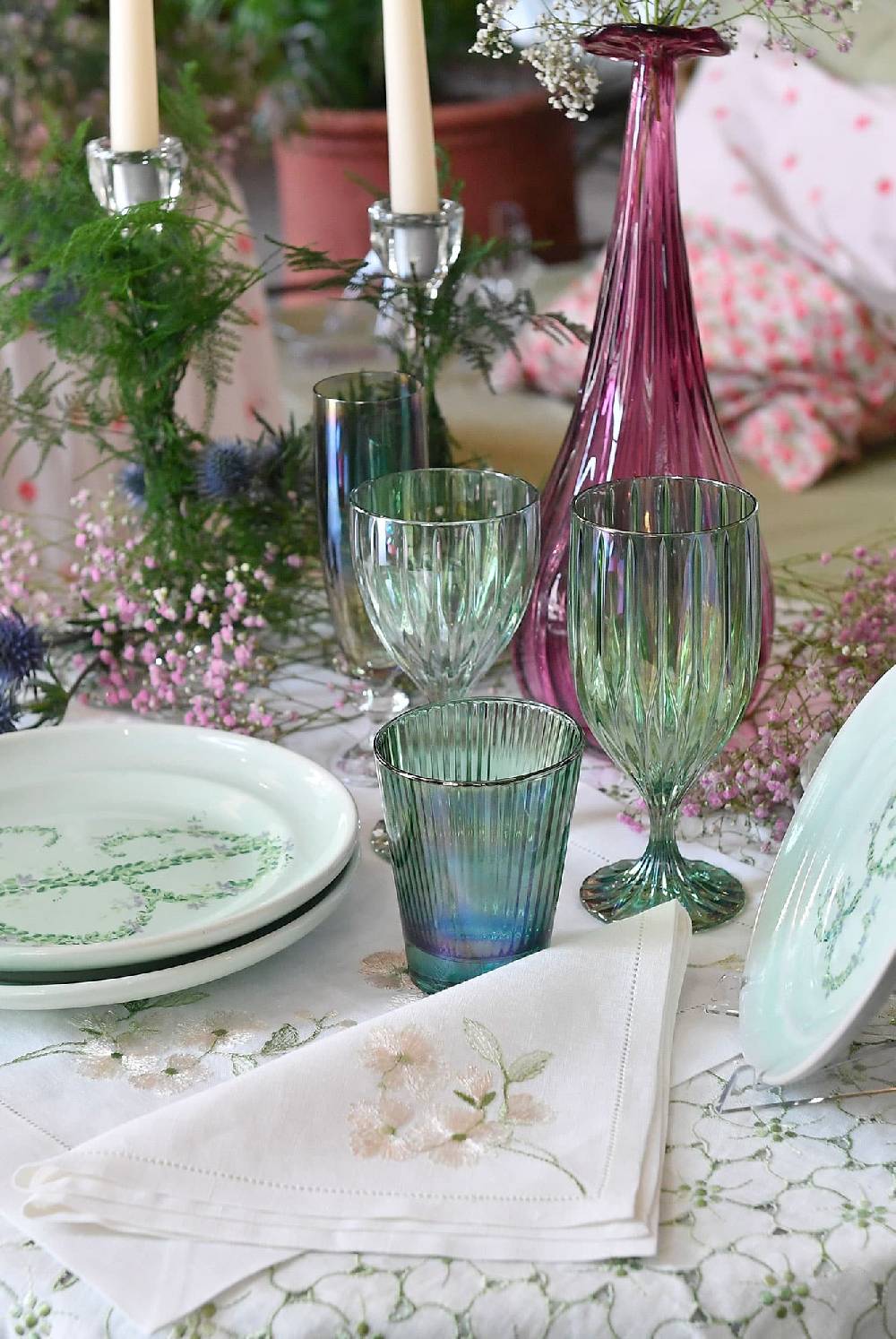 Luisa Beccaria Set Verde Di Due Bicchieri Di Vino Iside Saldi Di Fabbrica