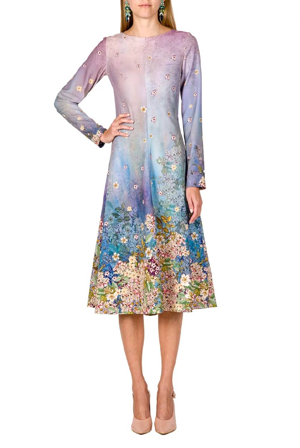 Luisa Beccaria Abito midi in cady stampato floreale Spedizione Gratuita