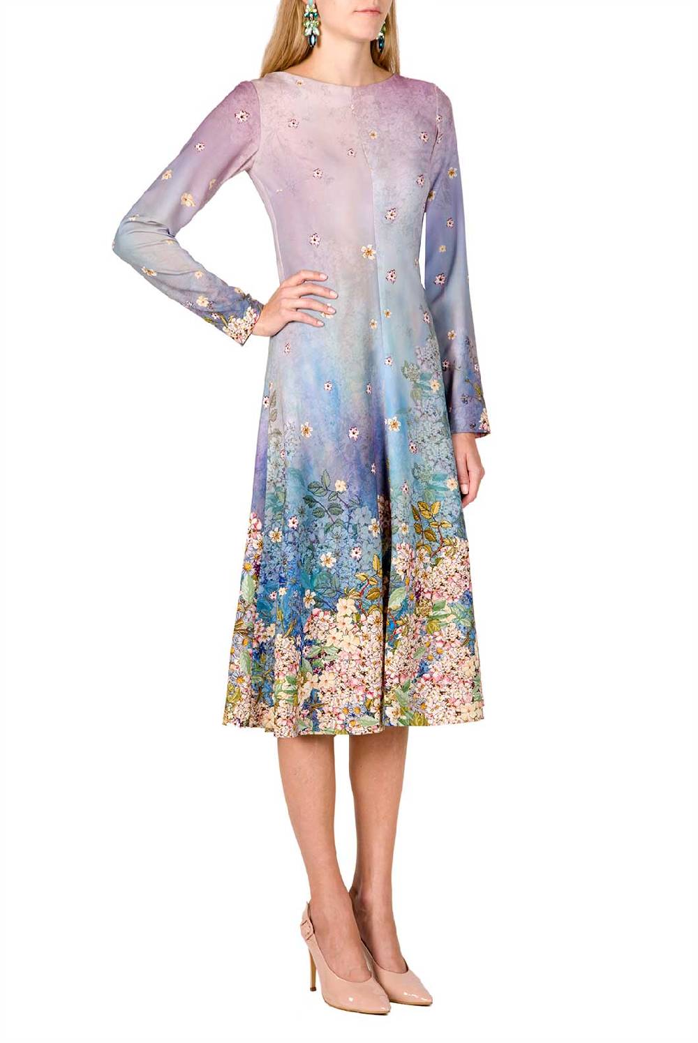 Luisa Beccaria Abito midi in cady stampato floreale Spedizione Gratuita