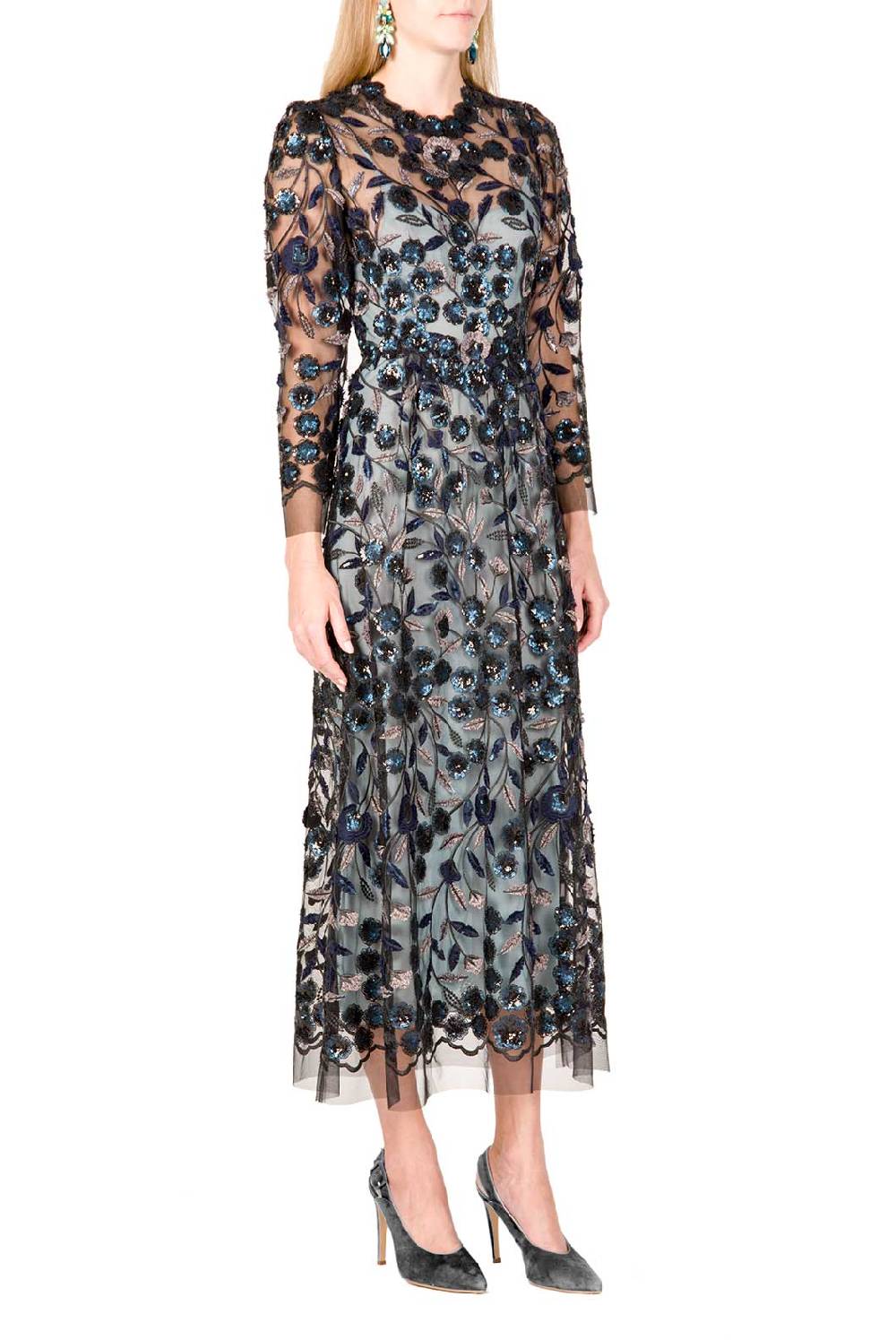 Luisa Beccaria Abito longuette in tulle ricamato con paillettes Soddisfazione Garantita
