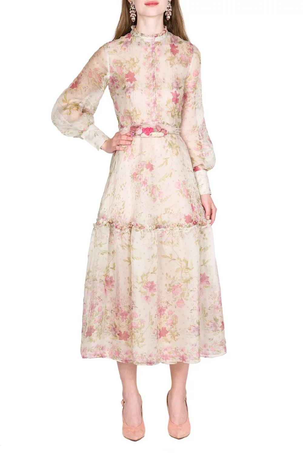 Luisa Beccaria Abito in organza di seta stampata color crema Acquista Ora