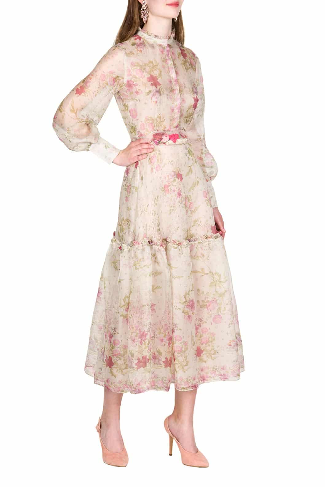 Luisa Beccaria Abito in organza di seta stampata color crema Acquista Ora