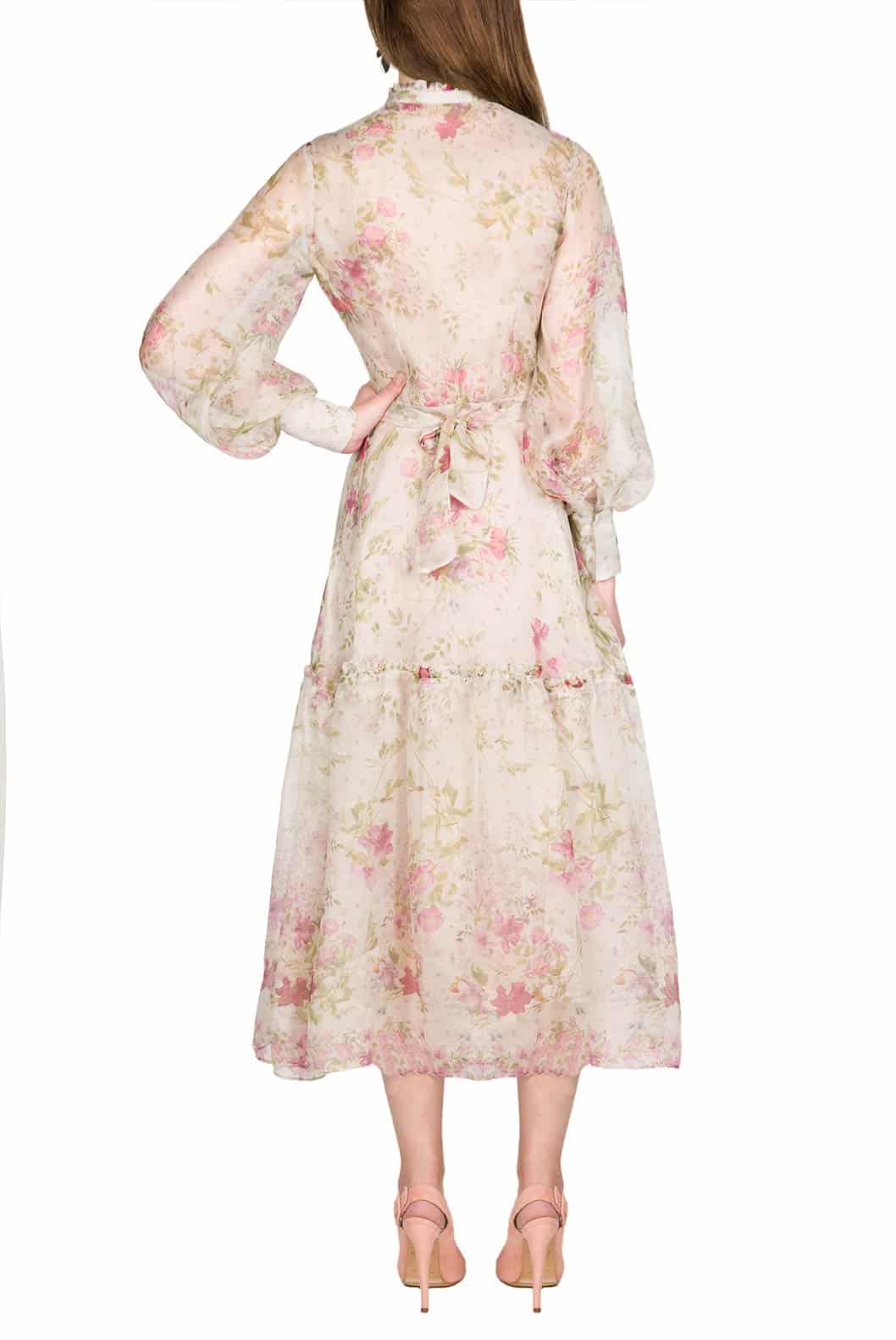 Luisa Beccaria Abito in organza di seta stampata color crema Acquista Ora