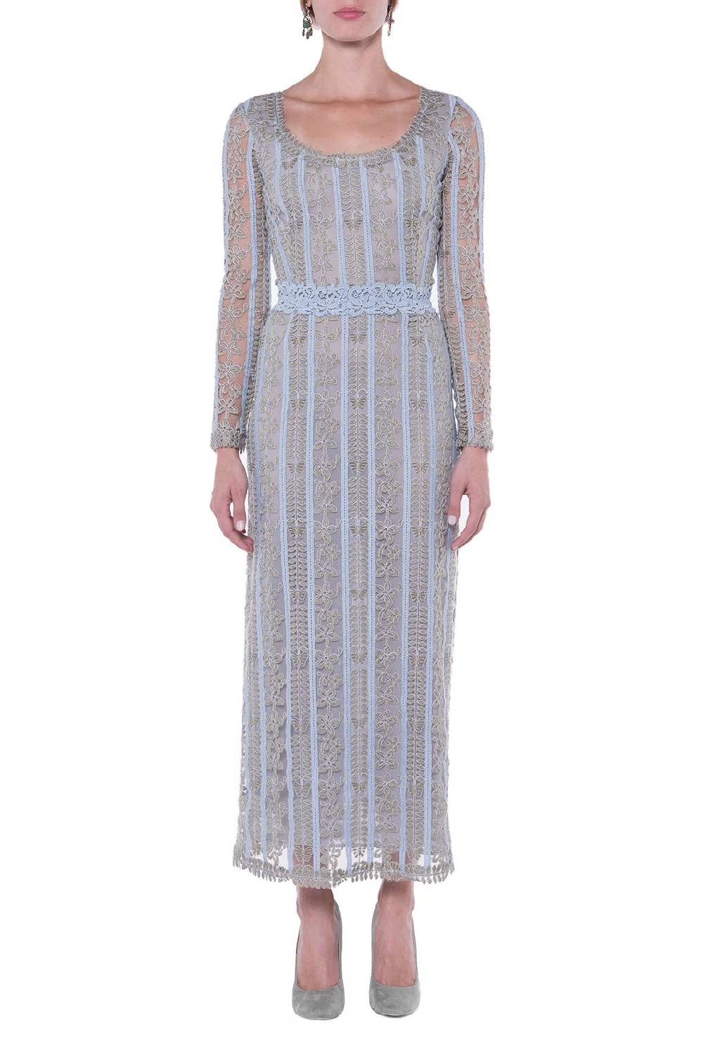 Luisa Beccaria Abito ricamato in macramè Sottocosto