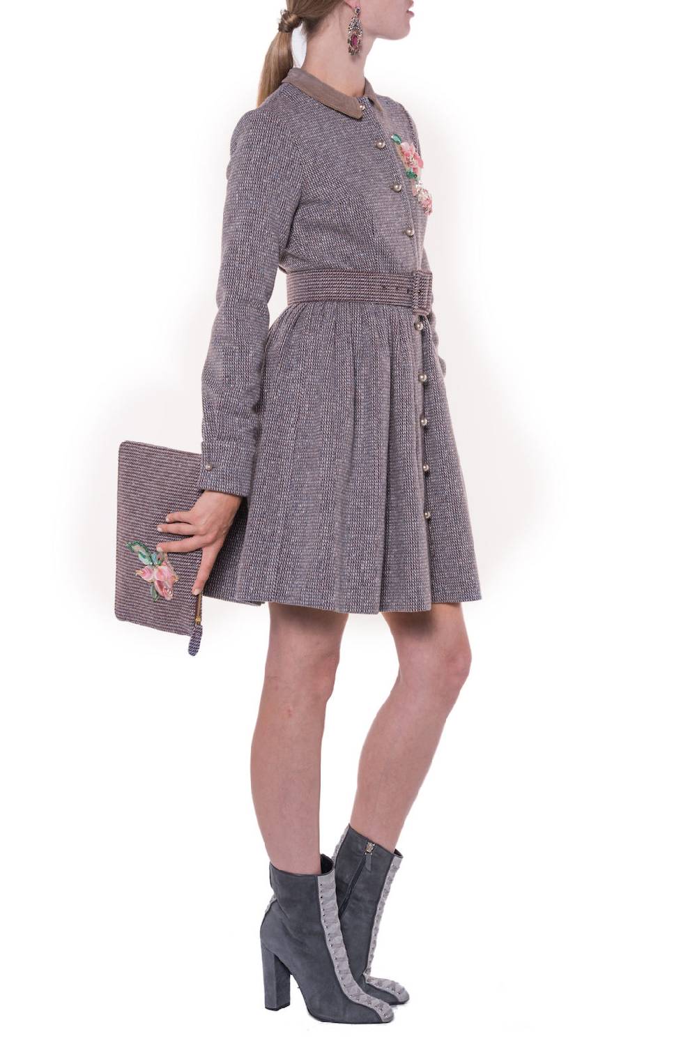 Luisa Beccaria Abito A Maniche Lunghe In Tweed Con Ricamo Vendita Calda