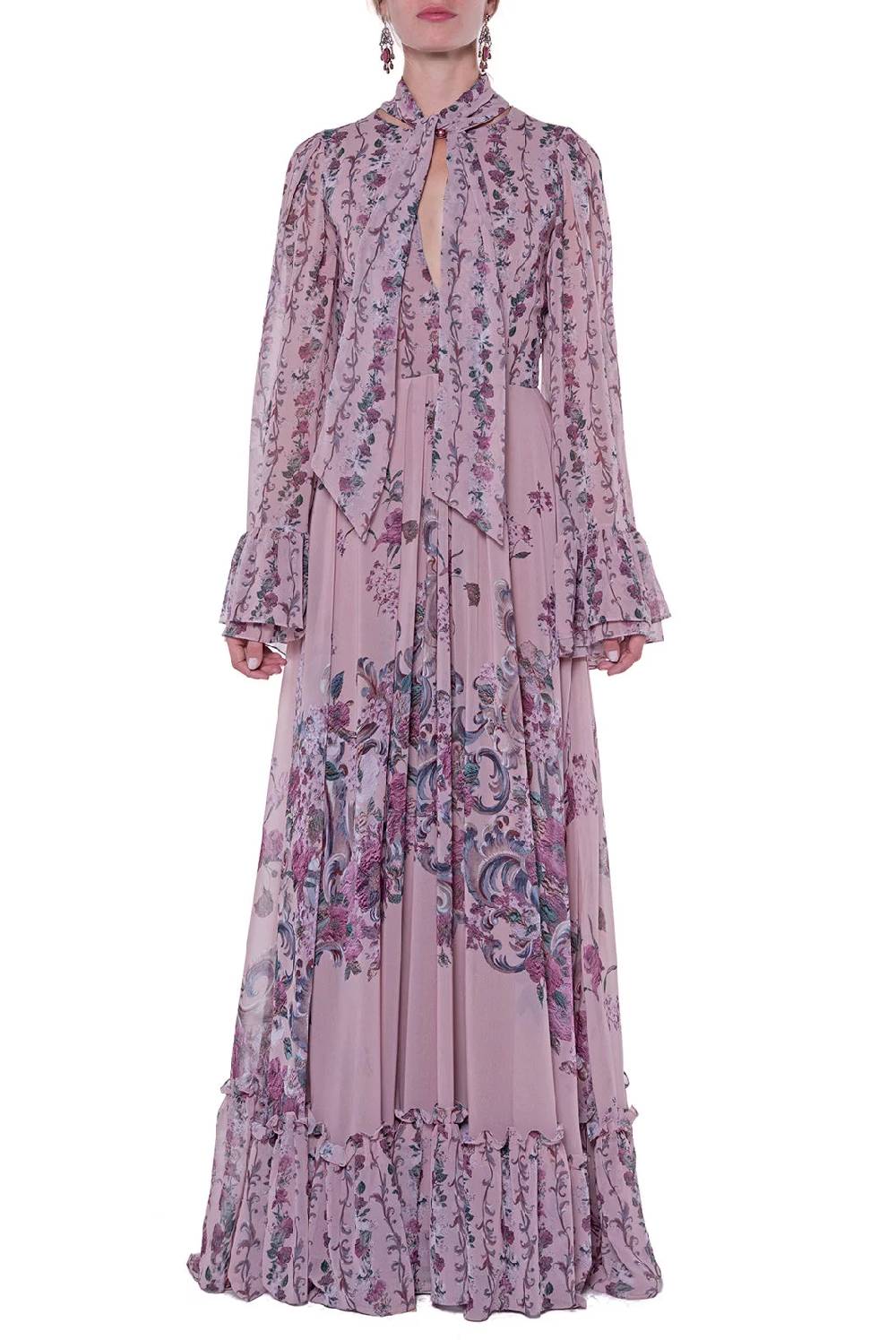 Luisa Beccaria Abito in georgette stampato fiori Saldi Di Fabbrica