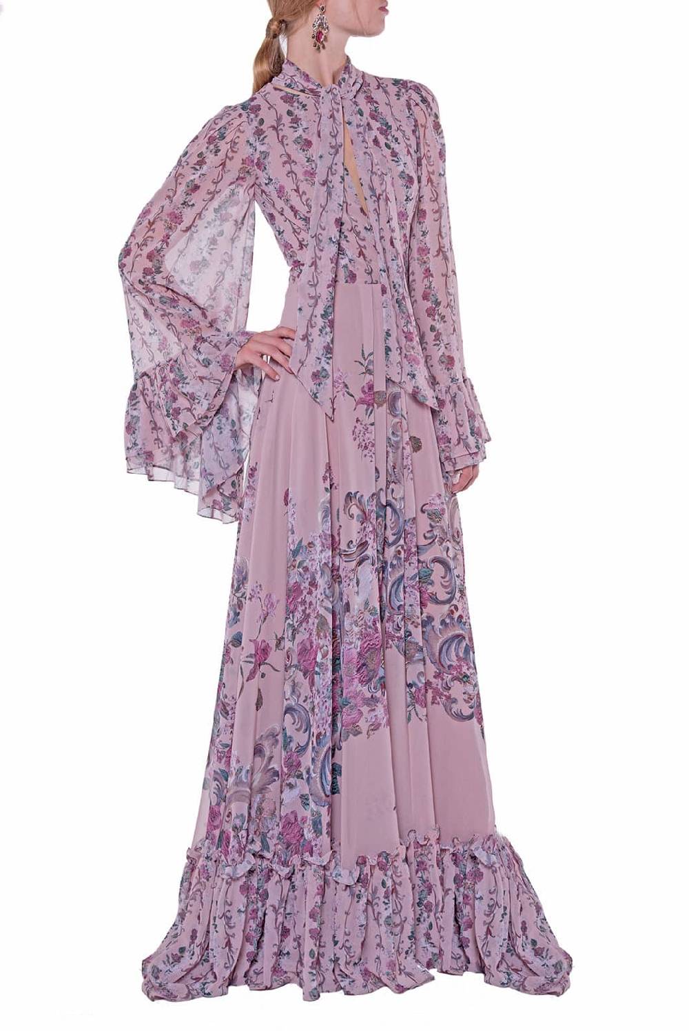 Luisa Beccaria Abito in georgette stampato fiori Saldi Di Fabbrica